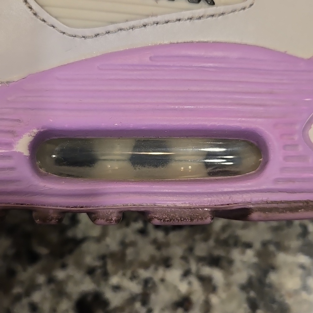 NIKE AIR MAX 90 LTR SIZE 6 YOUTH=7.5 WOMEN'S. PURPLE /WHITE METALLIC. - Picture 14 of 16